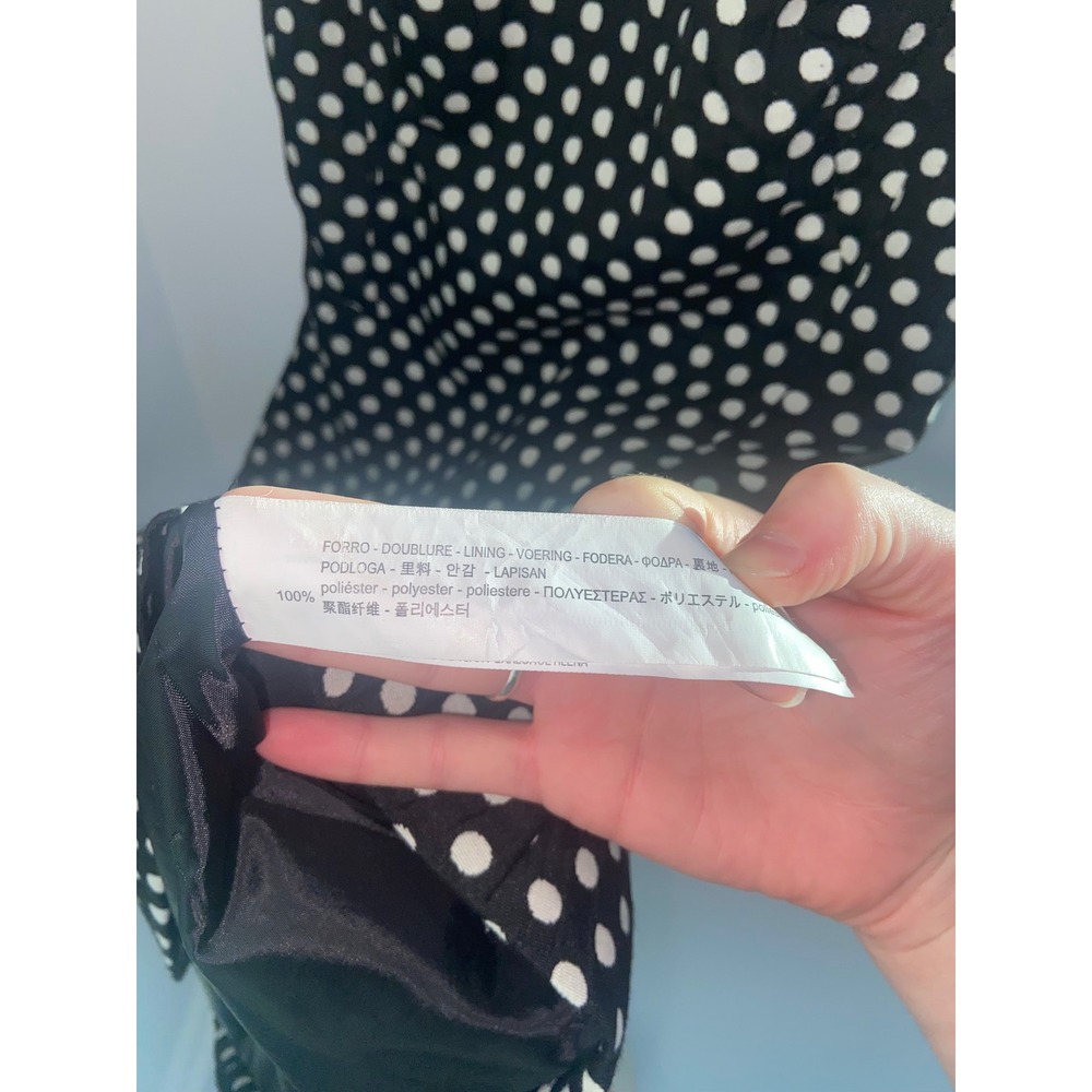 Zara Basic Polka Dot Mini Dress Black White Cap Sleeve Exposed Zipper XS - Picture 5 of 5